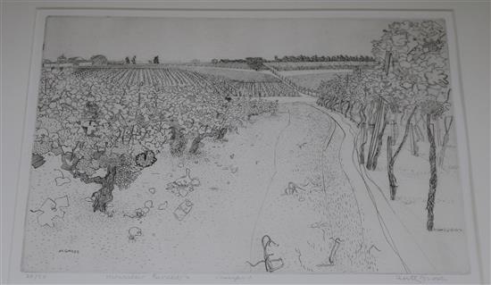 Anthony Gross, etching, Monsieur Bernedes Vineyard, signed in pencil, 20/50, 25 x 35cm